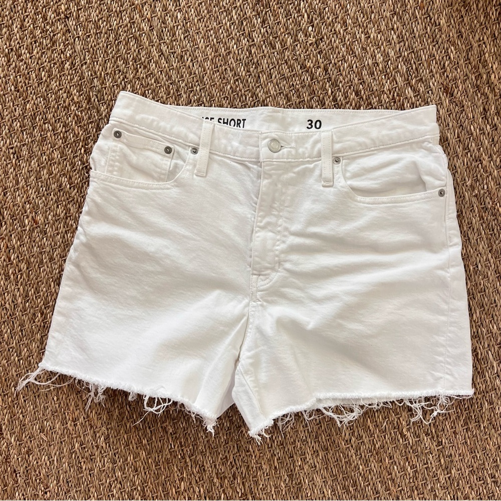 J. Crew White High-Waist Frayed Hem Denim Shorts
